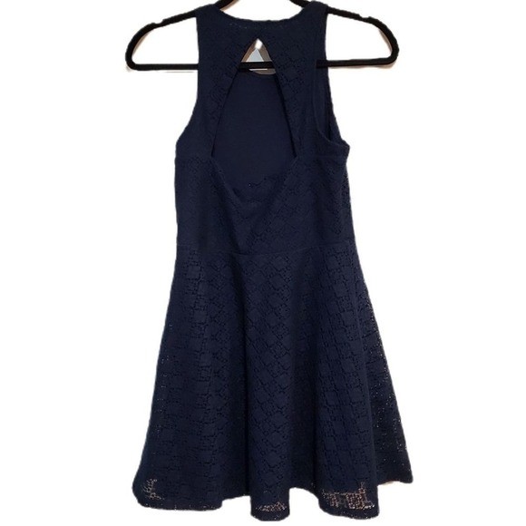 Aeropostale Dresses & Skirts - Navy Blue A Line‎ Crochet Halter Dress Aeropostale Keyhole Back Size Medium